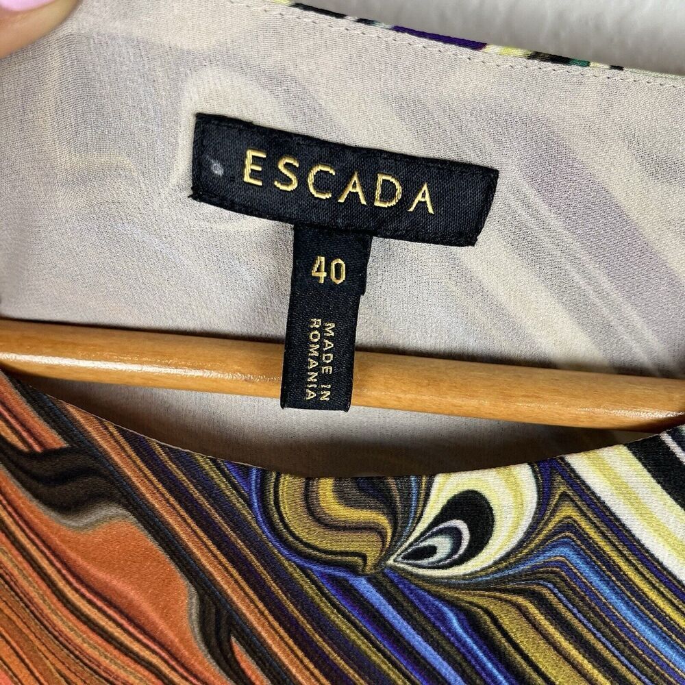 ESCADA silk Peacock Fantasy Dress Midi Elegant 40 - Picture 4 of 4